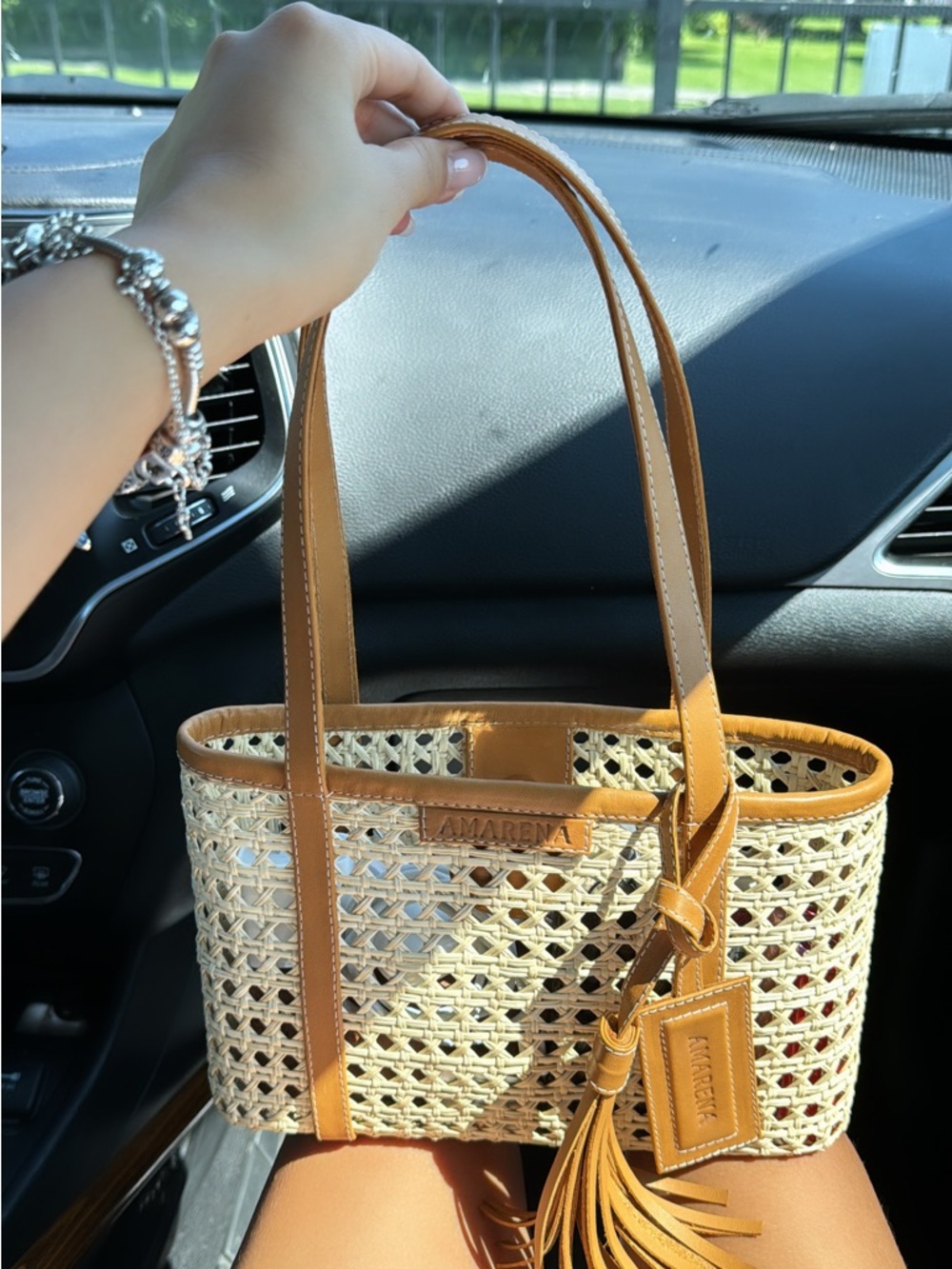Woven Straw Tote in Tan and Cream